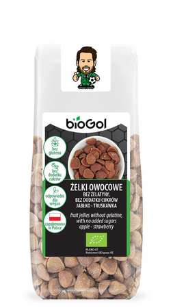 Żelki owocowe bez żelatyny, bez dodatku cukrów jabłko - truskawka, bezglutenowe Bio 90 g - Biogol